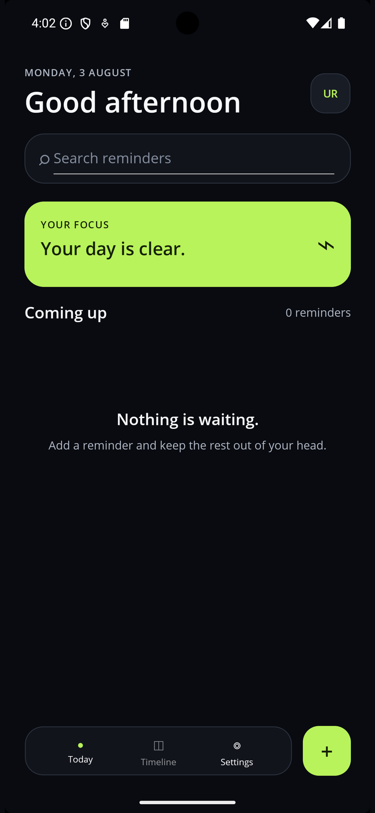Full UniRemind Today screen